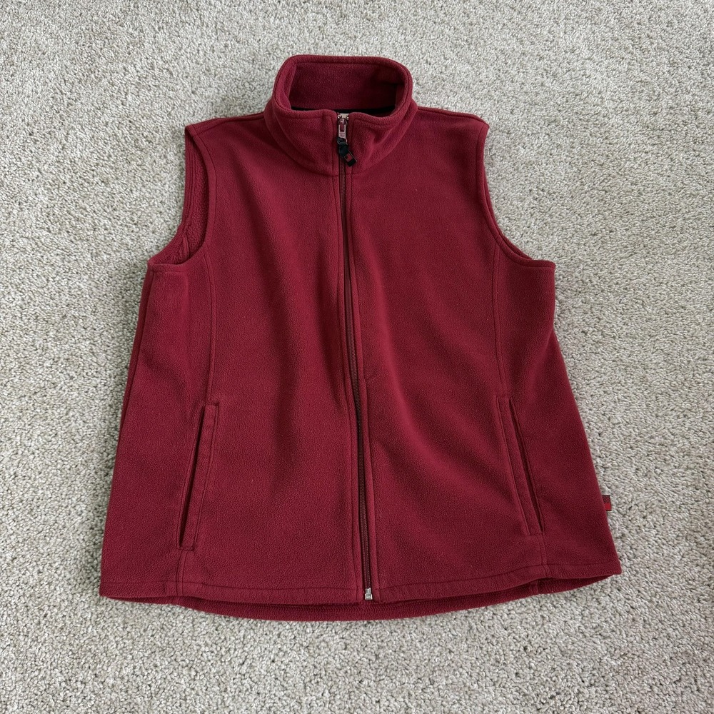 Woolrich Vest Womens Petites M Petite Ruby Red Fleece Full Zip Collared Pockets